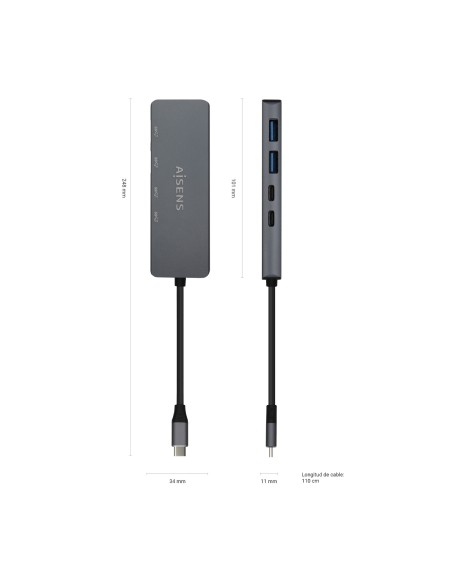 HUB USB 3.2 GEN1 5G USB-C USB-CM-2XUSB-CH-2XUSB-AH GRIS 15CM AISENS A109-0744