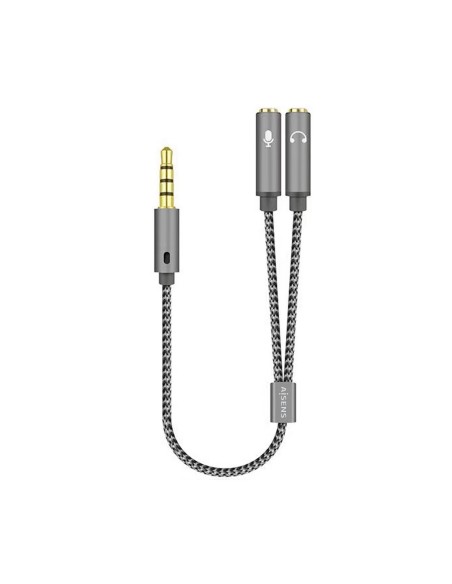 ADAPTADOR AUDIO JACK 3.5 4PIN M-2XJACK 3.5 3PIN H GRIS 25CM AISENS A128-0415