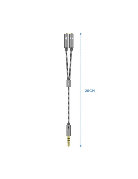 ADAPTADOR AUDIO JACK 3.5 4PIN M-2XJACK 3.5 3PIN H GRIS 25CM AISENS A128-0415