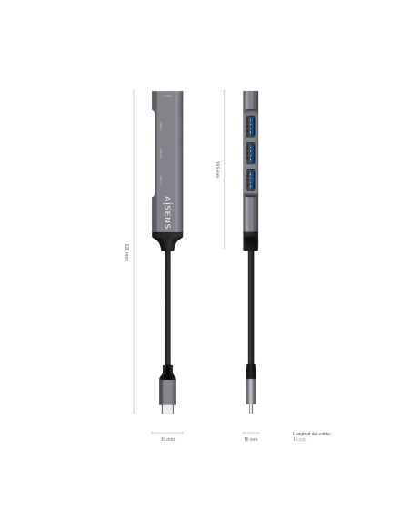 HUB USB 3.1 USB-C USB-CM-4XTIPO AH GRIS 10CM AISENS A109-0541