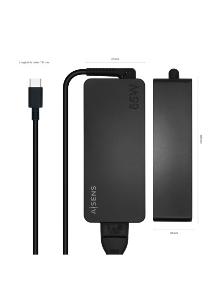 CARGADOR 65W PD3.0 1XUSB-C 1.8M NEGRO AISENS ASCH-1PD65D-BK