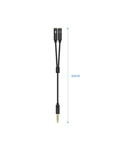 ADAPTADOR AUDIO JACK 3.5 4PIN M-2XJACK 3.5 3PIN H NEGRO 25CM AISENS A128-0416