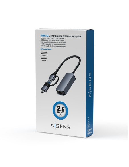 CONVERSOR USB3.2 GEN1 USB-AUSB-C A ETHERNET 2.5G GRIS 15CM AISENS A109-0710