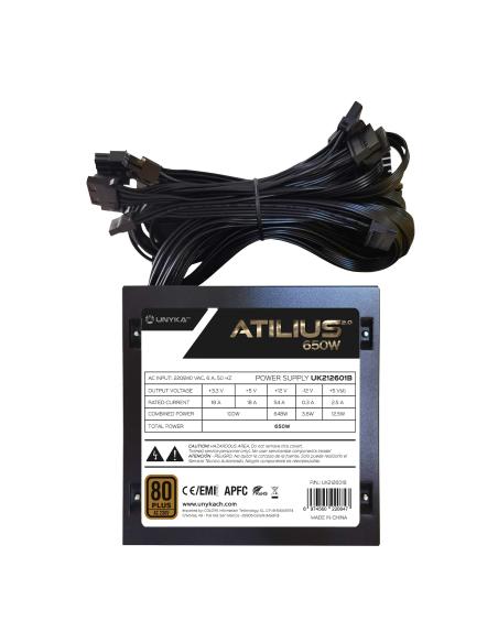 FUENTE ALIMENTACION ATX  650W UNYKA GAMING ATILIUS II 85 EFICIENCIA 120MM 212601