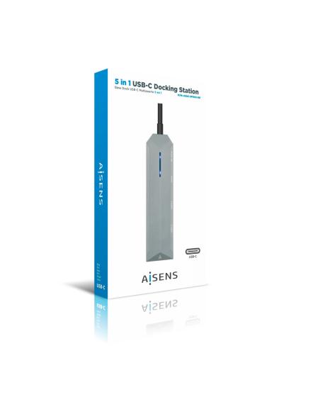 DOCK AISEN USB-C 5 EN 1 USB-C A 1XHDMI 1XRJ45 2XUSB 1XPD GRIS15CM ASUC-5P003-GR