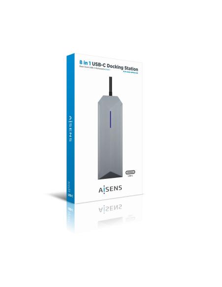 DOCK AISENS USB-C 8 EN 1 USB-C A HDMI-RJ45-3USB-PD-SD-MICROSD 15CM ASUC-8P004-GR