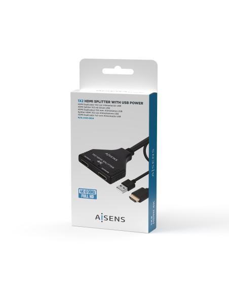 HDMI DUPLICADOR 4K30HZ 1X2 CON ALIMENTACION USB CABLE NEGR 30CM AISENS A123-0654