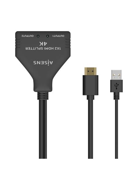 HDMI DUPLICADOR 4K30HZ 1X2 CON ALIMENTACION USB CABLE NEGR 30CM AISENS A123-0654