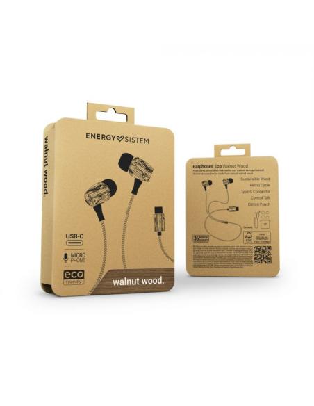 AURICULAR ENERGY EARPHONES ECO WALNUT WOOD MIC TIPO C CONTROL TALK 450701