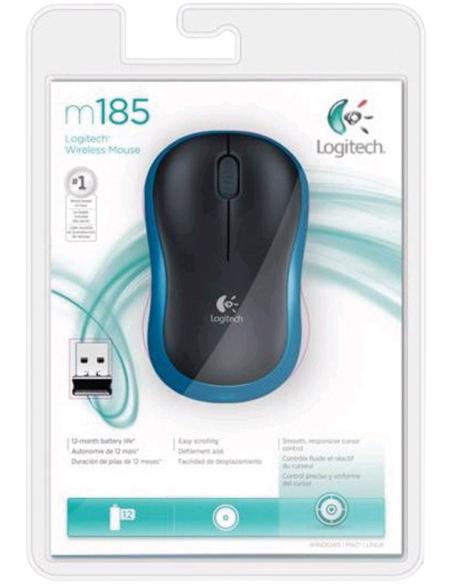 RATON LOGITECH INALAMBRICO M185 NEGRO-AZUL USBINAL 910-002236