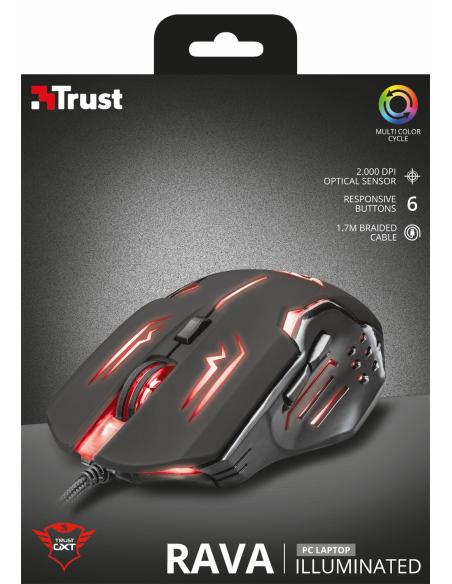 RATON TRUST USB GAMING RAVA LED OPTICO 2000DPI NEGRO 22090
