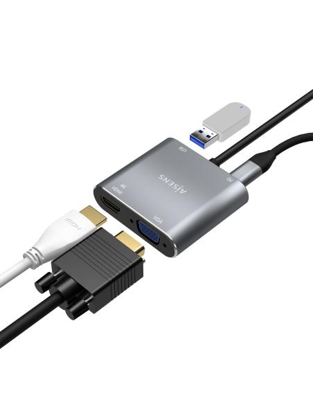 CONVERSOR USB-C A VGA H-HDMI 4K H-USB-A 3.0 H-USB-C PD H GRIS 15CM A109-0626