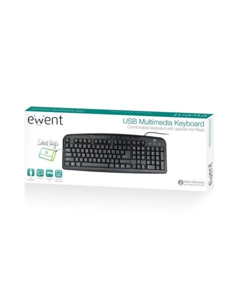 TECLADO MULTIMEDIA EWENT NEGRO CON DISEÑO PT (USB).