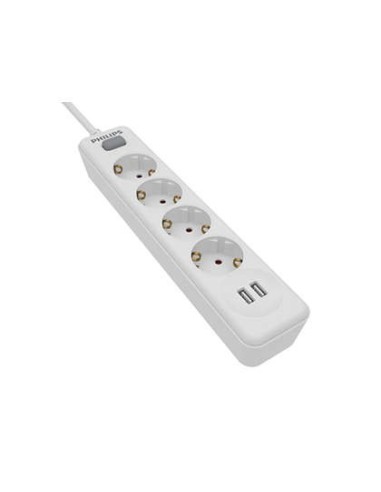 REGLETA CON INTERRUPTOR PHILIPS SPN3042WA 4 TOMAS 2 USB CABLE 2M BLANCO
