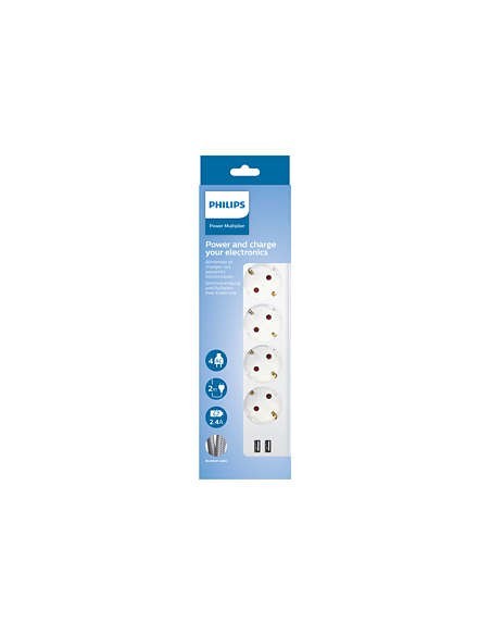 REGLETA CON INTERRUPTOR PHILIPS SPN3042WA 4 TOMAS 2 USB CABLE 2M BLANCO