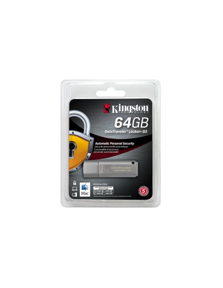Kingston Technology DataTraveler Locker+ G3 64GB unidad flash USB 3.0 (3.1 Gen 1) Conector Tipo A Plata