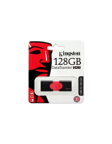 Kingston Technology DataTraveler 106 unidad flash USB 128 GB USB tipo A 3.0 (3.1 Gen 1) Negro, Rojo