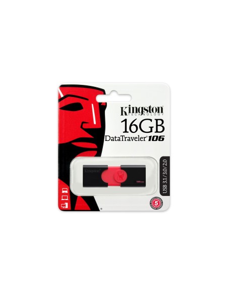 Kingston Technology DataTraveler 106 unidad flash USB 16 GB USB tipo A 3.0 (3.1 Gen 1) Negro, Rojo