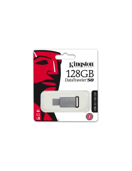 Kingston Technology DataTraveler 50 128GB unidad flash USB USB tipo A 3.0 (3.1 Gen 1) Negro, Plata