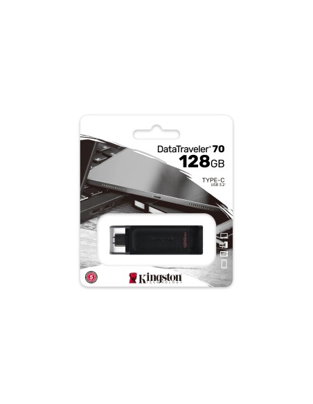 Kingston Technology DataTraveler 70 unidad flash USB 128 GB USB Tipo C 3.2 Gen 1 (3.1 Gen 1) Negro