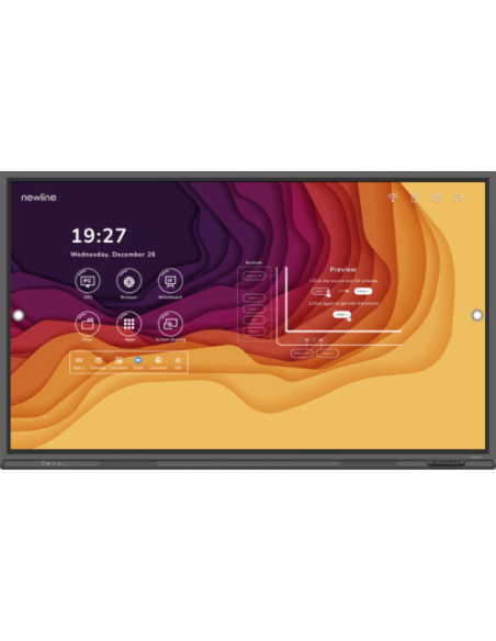 NEWLINE MONITOR INTERNATIVO LYRA PRO (TT-8623QCA) 86", ANDROID 13, GOOGLE EDLA, 8GB Y 298GB, USB-C 65W, MIC, NEWLINE APPS, OPS P