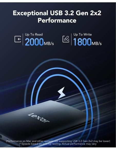 LEXAR EXTERNAL PORTABLE SSD 1TB,USB3.2 GEN2*2 UP TO 2000MB/S READ AND 1800MB/S WRITE