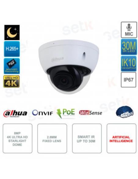 (DH-IPC-HDBW2841EP-S-0280B) DAHUA CÁMARA IP DOMO ANTIVANDÁLICO WIZSENSE LITE SERIE 2 8MP IR 30M WDR SOPORTA MICROSD 256GB CON IN