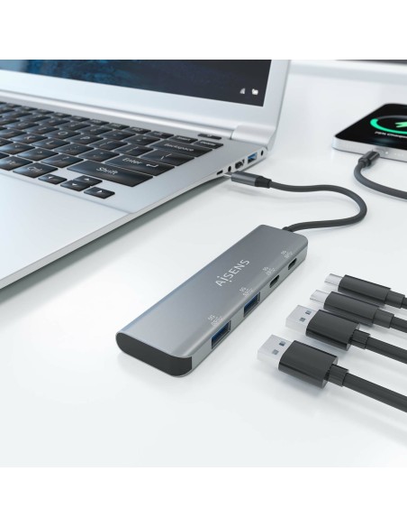HUB USB 3.2 GEN1 5G USB-C USB-C-M-2XUSB-C-H-2XUSB-A-H GRIS 15CM AISENS A109-0763
