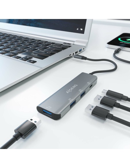 HUB USB 3.2 GEN2 10G USB-C USB-C-M-USB-C-H-3XUSB-A-H GRIS 15CM AISENS A109-0764