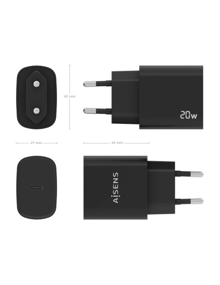 CARGADOR USB-C PD3.0 1 PUERTO 1XUSB-C 20W NEGRO AISENS A110-0753