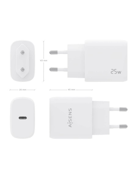 CARGADOR USB-C PD3.0 1 PUERTO 1XUSB-C 25W BLANCO AISENS A110-0756