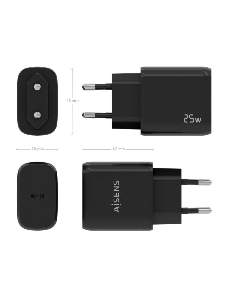 CARGADOR USB-C PD3.0 1 PUERTO 1XUSB-C 25W NEGRO AISENS A110-0757
