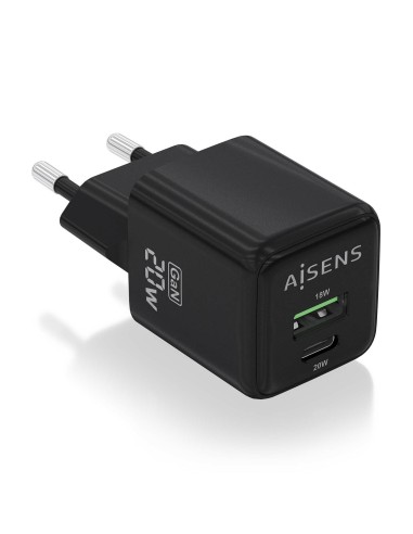 CARGADOR GAN 20W 1XUSB-C PD3.0 QC4.0 1XUSB-A QC3.0 NEGRO AISENS ASCH-20W2P011-BK