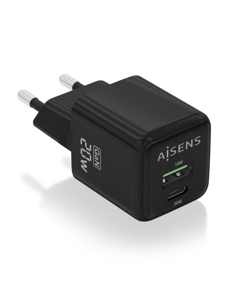 CARGADOR GAN 20W 1XUSB-C PD3.0 QC4.0 1XUSB-A QC3.0 NEGRO AISENS ASCH-20W2P011-BK