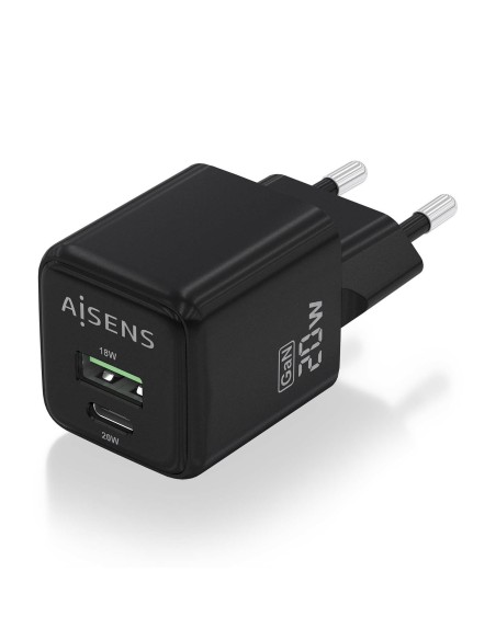 CARGADOR GAN 20W 1XUSB-C PD3.0 QC4.0 1XUSB-A QC3.0 NEGRO AISENS ASCH-20W2P011-BK