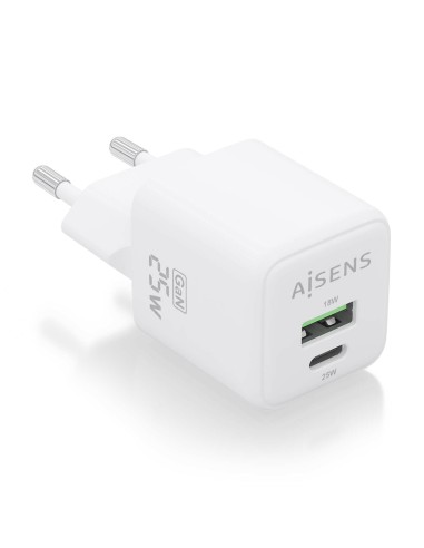 CARGADOR GAN 25W 1XUSB-C PD3.0 QC4.0 1XUSB-A QC3.0 BLANCO AISENS ASCH-25W2P014-W
