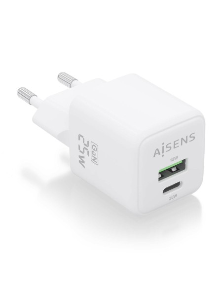 CARGADOR GAN 25W 1XUSB-C PD3.0 QC4.0 1XUSB-A QC3.0 BLANCO AISENS ASCH-25W2P014-W