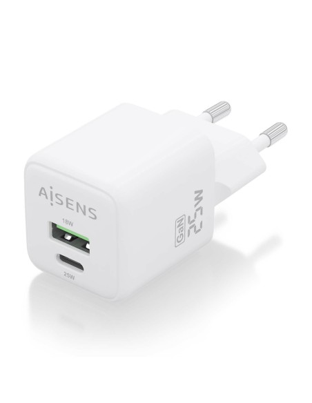 CARGADOR GAN 25W 1XUSB-C PD3.0 QC4.0 1XUSB-A QC3.0 BLANCO AISENS ASCH-25W2P014-W