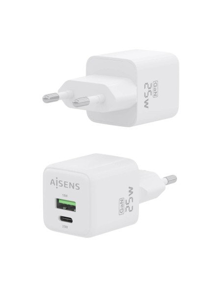 CARGADOR GAN 25W 1XUSB-C PD3.0 QC4.0 1XUSB-A QC3.0 BLANCO AISENS ASCH-25W2P014-W