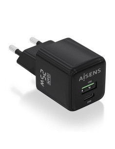 CARGADOR GAN 25W 1XUSB-C PD3.0 QC4.0 1XUSB-A QC3.0 NEGRO AISENS ASCH-25W2P015-BK