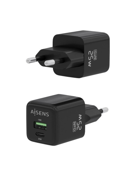 CARGADOR GAN 25W 1XUSB-C PD3.0 QC4.0 1XUSB-A QC3.0 NEGRO AISENS ASCH-25W2P015-BK