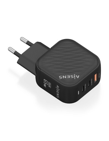 CARGADOR AISENS GAN 65W 2XUSB-C PD3.0 QC4.0 1XUSB-A QC3.0 NEGRO