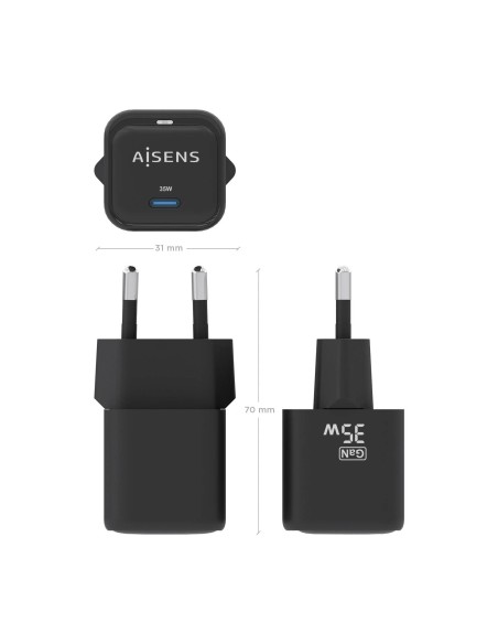 CARGADOR AISENS GAN 35W 1XUSB-C PD3.0 QC4.0 NEGRO