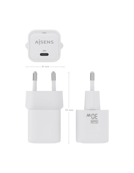 CARGADOR AISENS GAN 30W 1XUSB-C PD3.0 QC4.0 BLANCO