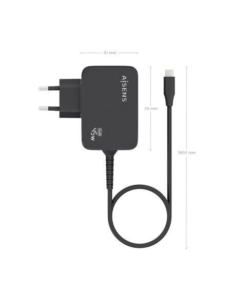 CARGADOR AISENS GAN 45W PD3.0 1XUSB-C 1.8M NEGRO