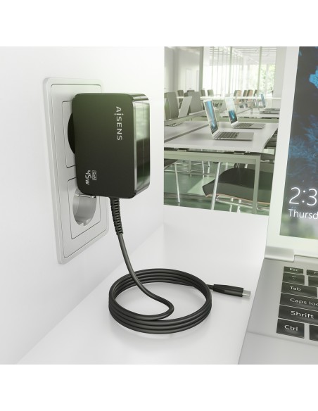 CARGADOR AISENS GAN 45W PD3.0 1XUSB-C 1.8M NEGRO