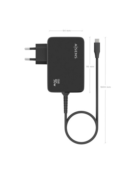 CARGADOR AISENS GAN 90W PD3.0 1XUSB-C 1.8M NEGRO