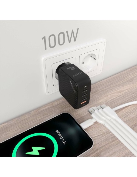 CARGADOR AISENS GAN 100W 3XUSB-C PD3.0 QC4.0 1XUSB-A QC3.0 NEGRO