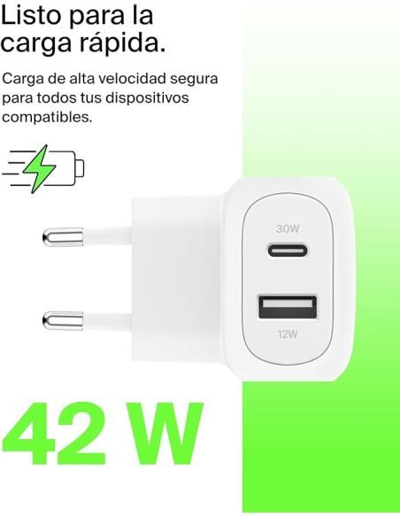 BOOSTCHARGE™ 42W - 30W USB-C PD PPS + 12W USB-A DUAL WALL CHARGE