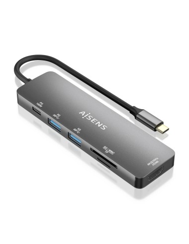 DOCK AISENS USB-C A HDMI- 2USBA-USBC PD-SD-MICROSD GRIS 15CM ASUC-6P016-GR
